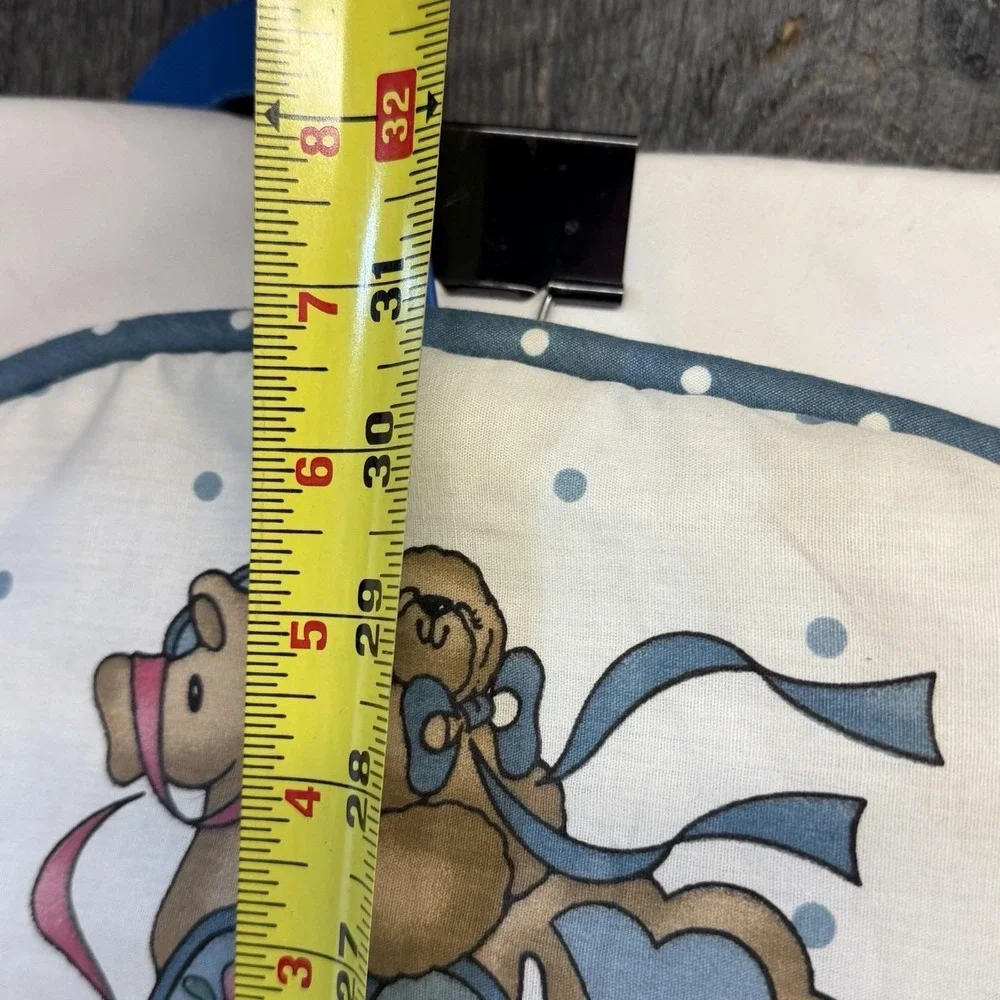 Vintage 90's Diaper Stacker Blue Polka Dot Heart Ruffle Nursery Rocking Bear